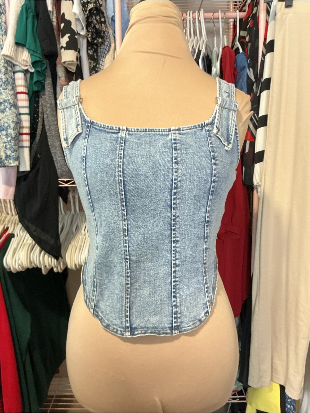 Light Wash Denim Corset Top - Picture 3 of 7